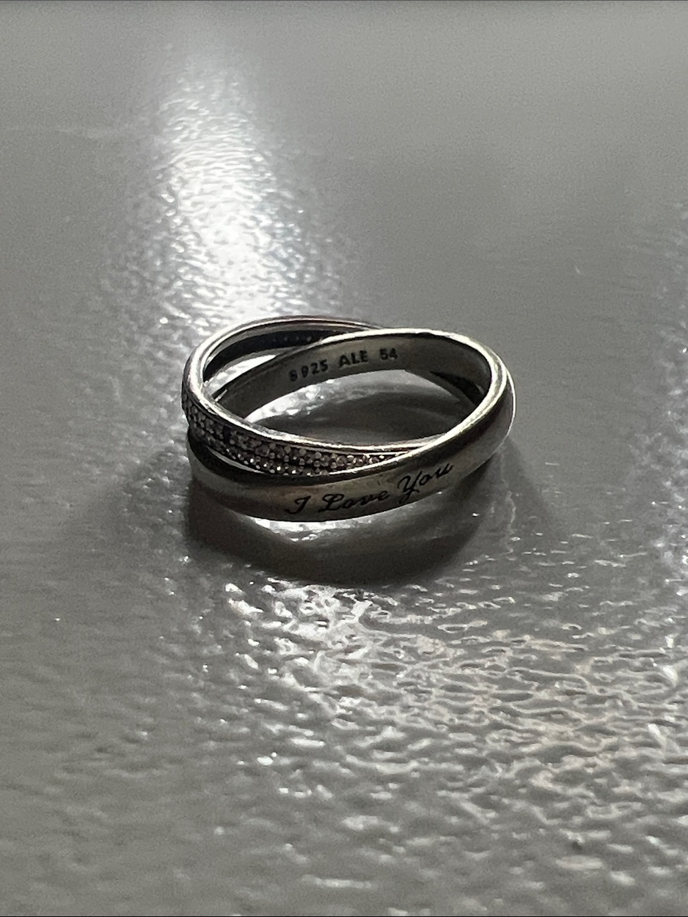 Authentic Pandora sterling Silver 'I Love You' Interlocking Ring Cubic Zirconia